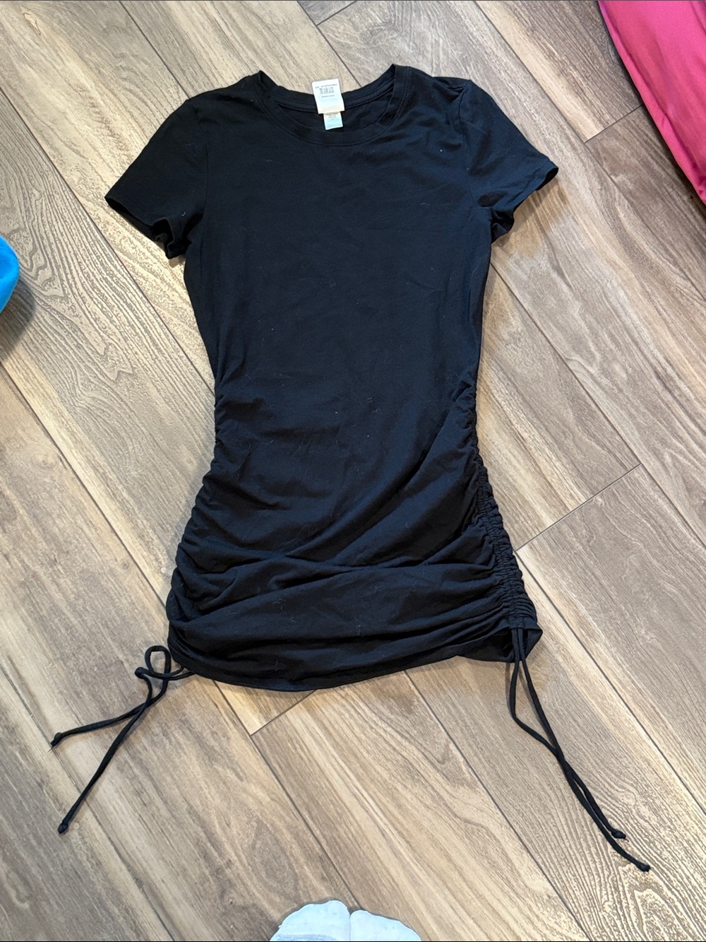 PINK Victoria's Secret Black Short-Sleeve Ruched Side Tie Tee